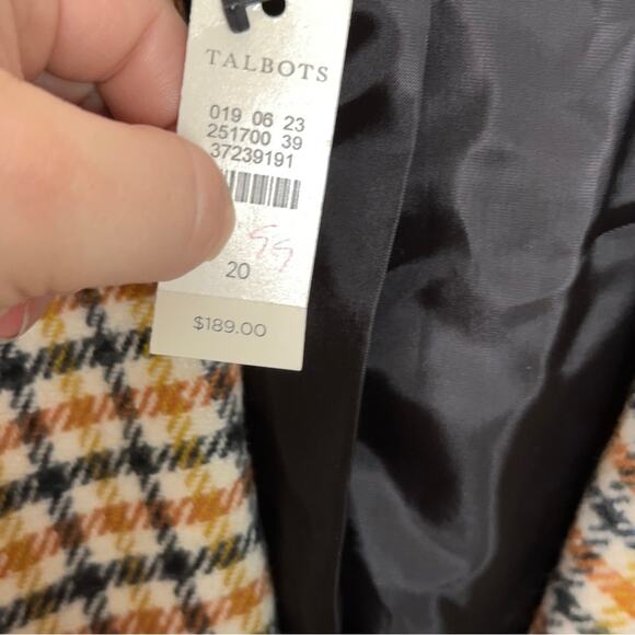 TALBOTS Oversized Wool Plaid Blazer Orange Yellow Navy Blue - Picture 5 of 6